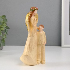 Фигурка полистоун «Девушка-ангел в зеленом венке с ребенком», 6x12x20.5 см