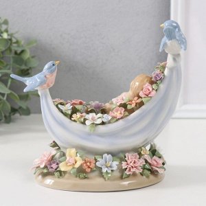 Сувенир керамика музыкальный "Малыш в колыбеле с цветами, с птицами" 9,5х18х15,5 см