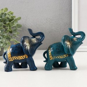 Фигурка полистоун «Синий слон с золотым узором на попоне», 11x11.5x6 см, МИКС