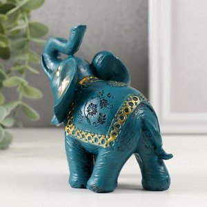 Фигурка полистоун «Синий слон с золотым узором на попоне», 11x11.5x6 см, МИКС