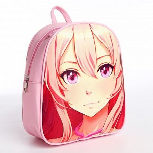 Рюкзак текстильный с ушками на заколках "Аниме", 27*10*23 см, розовый цвет