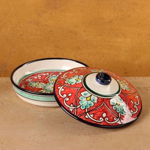 Маслёнка Риштанская Керамика «Узоры», d=17 см, красная