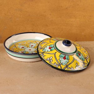 Маслёнка Риштанская Керамика «Узоры», d=17 см, жёлтая