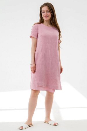 Летнее  многослойное платье из хлопка розовое