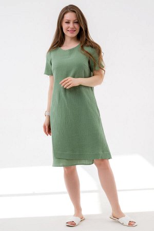 Летнее  многослойное платье из хлопка зеленое