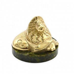 Знак зодиака из бронзы "Лев" на подставке из змеевика 50*50*43мм