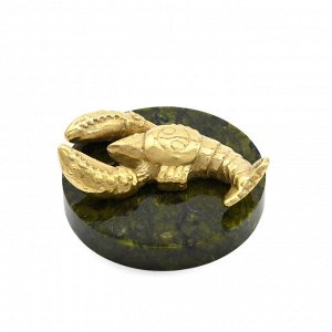 Знак зодиака из бронзы "Рак" на подставке из змеевика 50*50*22мм