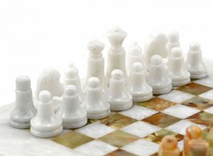 Шахматы из мрамора белого с ониксом зеленым 200*200мм уп. бархат