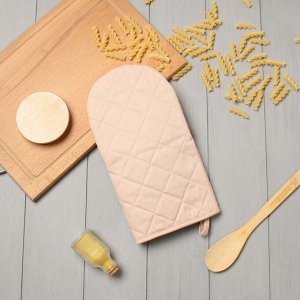 Варежка-прихватка «Этель» Kitchen, бежевая, 15x28 см, саржа, 100% хлопок