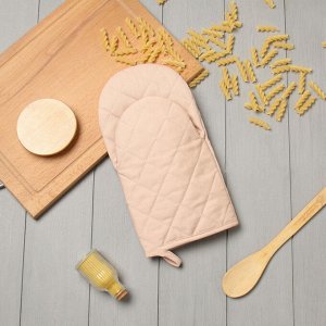 Варежка-прихватка «Этель» Kitchen, бежевая, 15x28 см, саржа, 100% хлопок