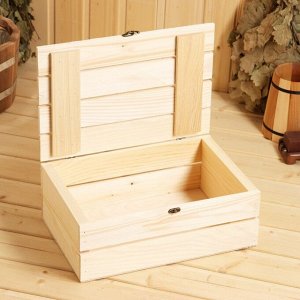 Ящик деревянный 35x23x14 см подарочный с реечной крышкой, с замком