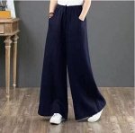 Женские брюки свободного кроя с карманами и эластичным поясом с завязками, цвет тёмно-синий