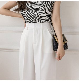 Женские брюки с карманами, на поясе с резинкой, цвет белый