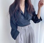 Женская блузка с длинными рукавами и завязками на спине, цвет чёрный