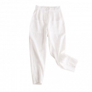 Женские брюки с карманами, на резинке и пуговицах, цвет белый