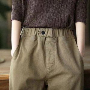 Женские брюки с карманами и эластичным поясом, цвет хаки