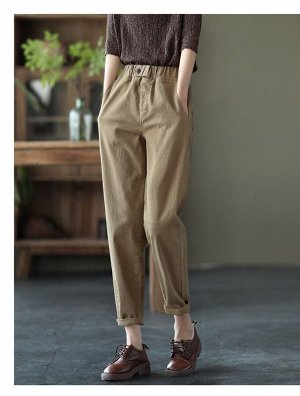 Женские брюки с карманами и эластичным поясом, цвет хаки