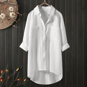 Женская удлиненная рубашка с карманами и длинными рукавами, на пуговицах, цвет белый
