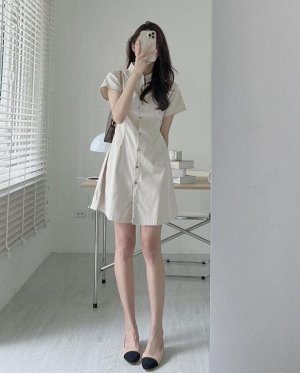 Женское мини-платье с короткими рукавами, на пуговицах, цвет белый