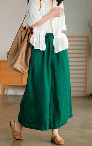 Женские брюки с карманами и эластичным поясом, цвет зелёный