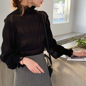 Женская блузка с воротником и длинными рукавами, цвет чёрный