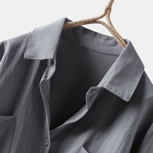Женская удлиненная рубашка с карманами и длинными рукавами, на пуговицах, цвет серый