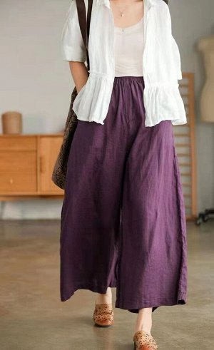 Женские брюки с карманами и эластичным поясом, цвет фиолетовый