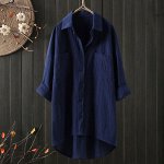 Женская удлиненная рубашка с карманами и длинными рукавами, на пуговицах, цвет тёмно-синий