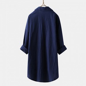 Женская удлиненная рубашка с карманами и длинными рукавами, на пуговицах, цвет тёмно-синий