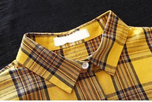 Женская удлиненная рубашка в клетку, с длинными рукавами, на пуговицах, цвет жёлтый