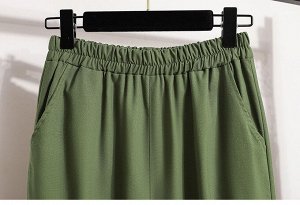 Женские брюки с карманами и эластичным поясом, цвет зелёный