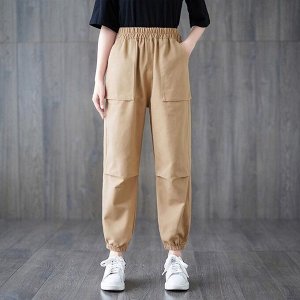 Женские брюки с карманами и эластичным поясом, цвет светло-коричневый