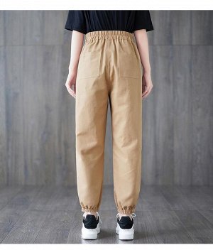 Женские брюки с карманами и эластичным поясом, цвет светло-коричневый
