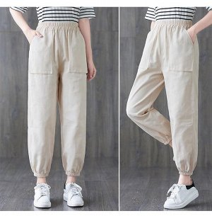 Женские брюки с карманами и эластичным поясом, цвет бежевый