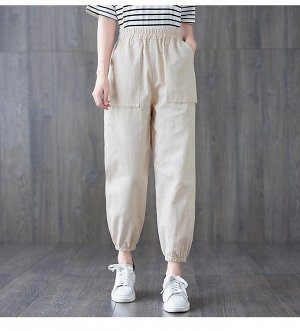 Женские брюки с карманами и эластичным поясом, цвет бежевый