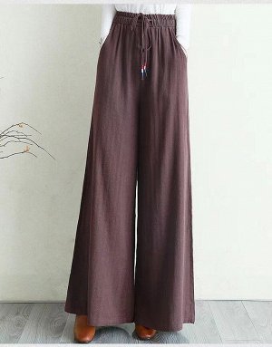 Женские широкие брюки с карманами и эластичным поясом на завязках, цвет бордовый