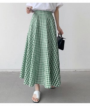 Женская длинная юбка в клетку, цвет зелёно-белый