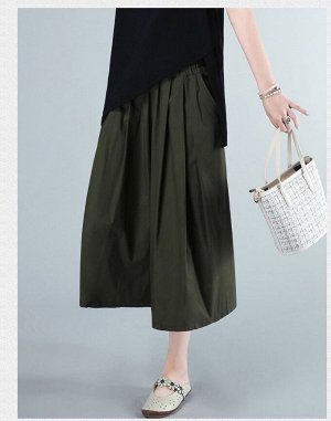 Женская юбка-брюки с карманами и эластичным поясом на завязках, цвет тёмно-зелёный