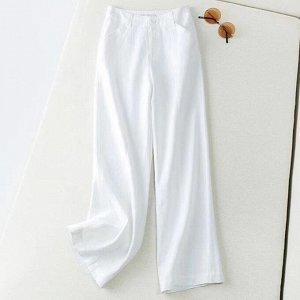Женские прямые брюки с карманами, на пуговице, цвет белый
