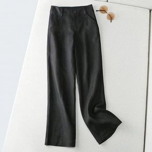 Женские прямые брюки с карманами, на пуговице, цвет чёрный