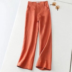 Женские прямые брюки с карманами, на пуговице, цвет оранжевый