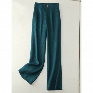 Женские прямые брюки с карманами, на пуговицах, цвет сине-зелёный