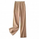 Женские прямые брюки с карманами, на пуговицах, цвет коричневый