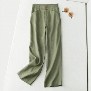 Женские прямые брюки с карманами, на пуговицах, цвет зелёный