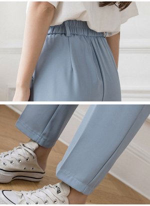 Женские брюки с карманами, на поясе с резинкой, цвет голубой