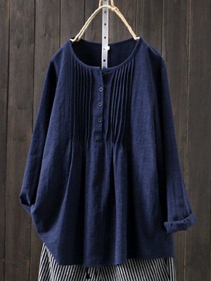 Женская блузка свободного кроя, с длинными рукавами, на пуговицах, цвет тёмно-синий