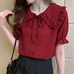 Женская блузка с короткими рукавами, на пуговицах, цвет красный