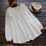 Женская блузка свободного кроя, с длинными рукавами, на пуговицах, цвет белый