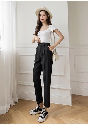 Женские брюки с карманами, на поясе с резинкой, цвет чёрный
