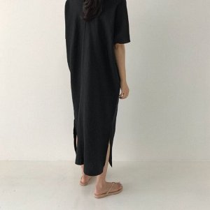 Женское длинное платье свободного кроя с рукавами до локтя, цвет чёрный